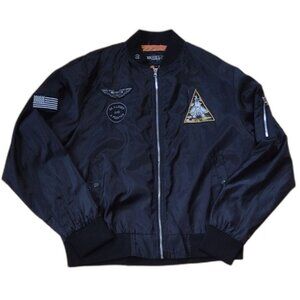 Brooklyn Standard Black Bomber Jacket with Patches Size Large